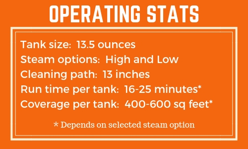 Chart Showing Operating Stats for Bissell PowerFresh Lift Off Steam Mop