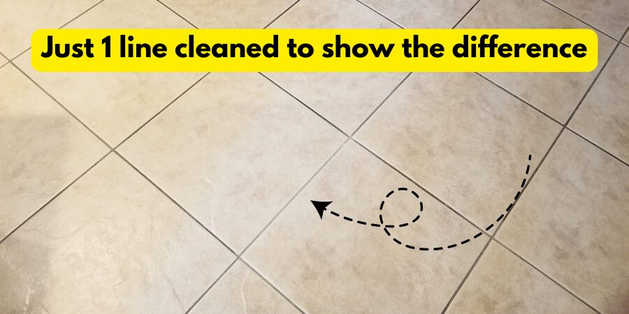 one grout line cleaned to show the difference